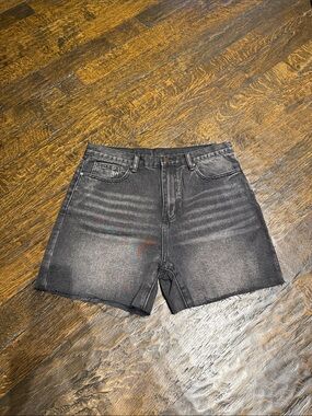 Men's Washed Black Denim Jean Shorts with Raw Hem